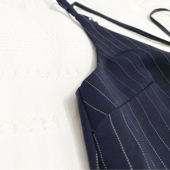 TOPSHOP NAVY WHITE STRIPED CRISS CROSS SLEEVELESS MIDI SHIFT DRESS - 4 - Picture 8 of 10